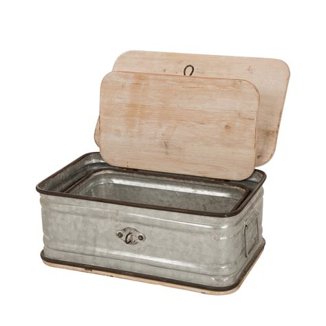 metal box with wood top|Glitzhome Decorative Galvanized Metal Boxes with .